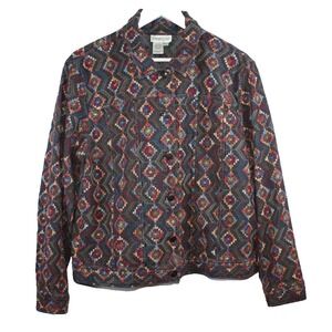 Coldwater Creek Jacket Sz XXL Floral Tapestry Denim Aztec Southwest Art to Wear